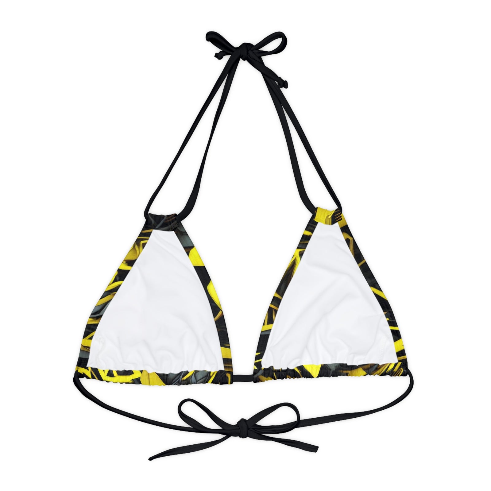 Black and Yellow Strappy Triangle Bikini Top