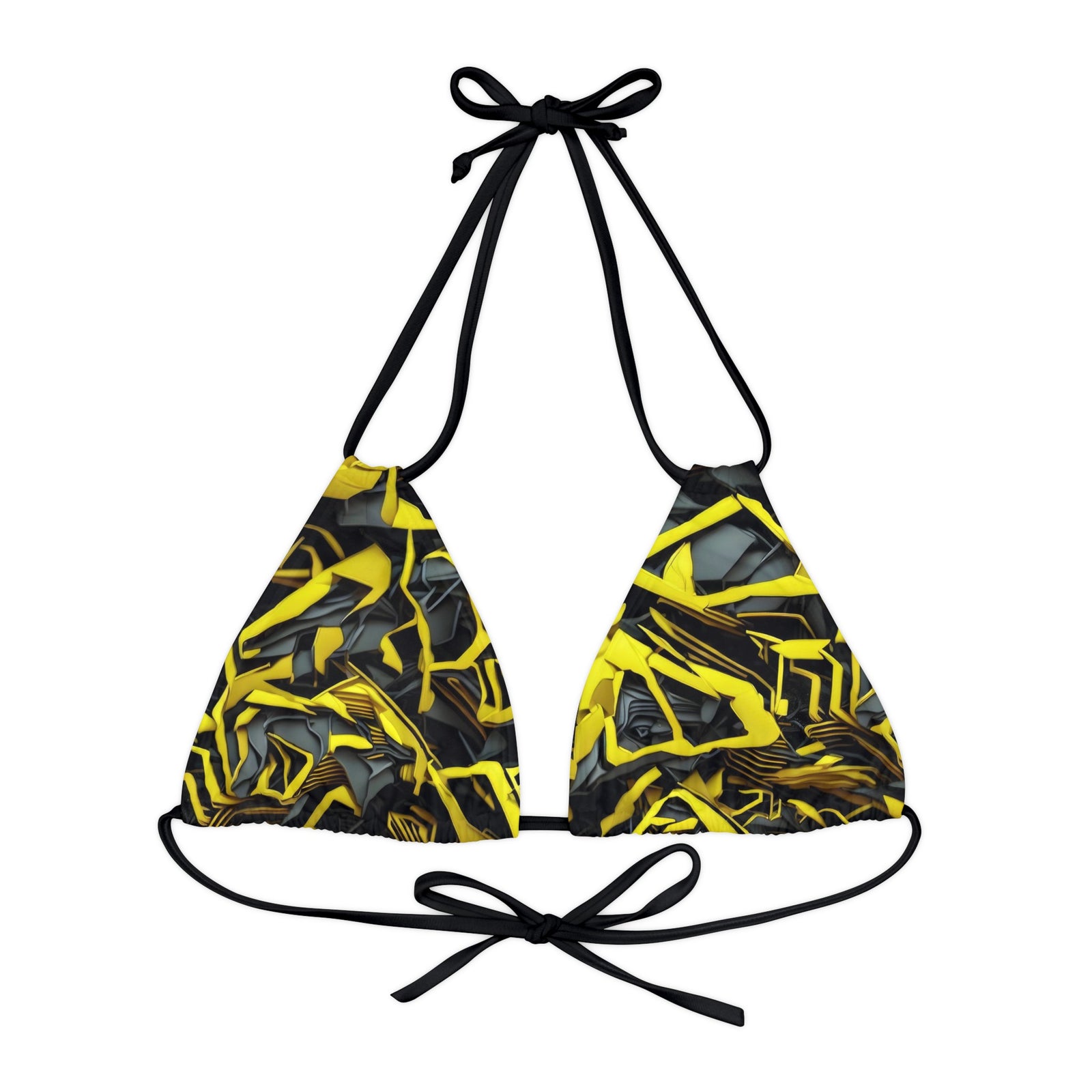 Black and Yellow Strappy Triangle Bikini Top